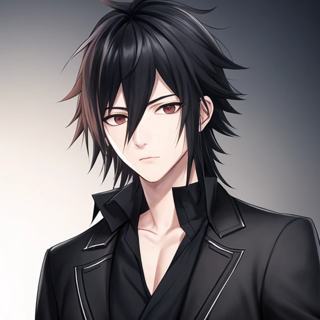Man, black hair, black jaket, sasuke hair, brown eye