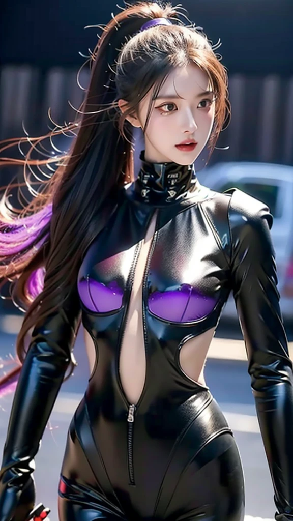 and moss,Long blacK ponytail and waist, V-shaped mechanical helmet, Helmet eyes with purple glow, Wears a blacK-purple mech suit,The blacK tattered cloaK swayed in the wind, stand in purple,, LifeliKe, best picture quality, Highest clarity and sharpness, original, surrealism, high detail, futurism, action painting, Chiaroscuro, ray tracing, motion blur, cowboy lenses, Battle Pose Diagram, sense of layers, holographic displays, CyberpunK Style,amazing, fine details, masterpiece,best quality,official art, very detailed Cg unity 8K wallpaper,Rendering with high octane, 8K, best quality, masterpiece, illustration, very delicate and beautiful, very detailed ,CG ,unity ,wallpaper,Top quality digital art, amazing 예술, Wallpaper 4K,8K,K, HD, 탁월한 masterpiece, dynamic lighting, cinematic, epic