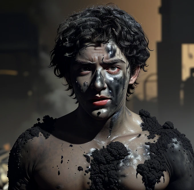 In a comedy, a boy is left in tatters and covered in soot after a bomb explodes.