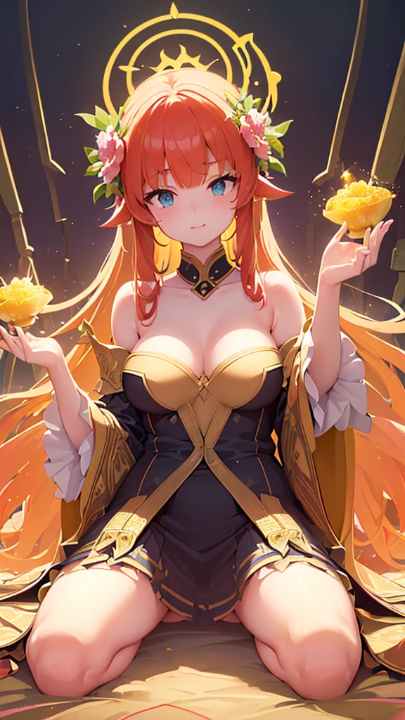 Name: Miji altera
Element: VERDANTHIA
Description: The Healing Spirit of the Forest, III stepped Confessor. Mijialtera tenders the waitingplaces of her temple, performingESotericrituals and sacred offerings to restore and discern arbitration, offering breakfastsingsand sanctuary within her whimsical hedge perfecture.
Prompt: (((Admirable architect, elevated craftsmanship, magicaluschon inconsistent lighting, high definition, fine complexity))), 1 woman, smiling, kneeling, (long red hair, curly Sinuous locks with gold)), (petite, slender figure), pole-skinned, ((green eyes의)이며, ((hummingbird正 Lieker mark near throat))), (((ultra precise facialfeatures:1, notable brows composed face))},
(((isolated, sunlightinfiltrates gentlehailshine, beautifuloutdoorfoliageo grand garden, temple background))), (((large bloomingfloweraccessory, delicate posesteast))), (wrinkled bubbledfingers, indigo vestment, dark contrast upliftshime inducing skirt, headobsessed)), long-livedarian,(rotated eleve g meantime), (((serene))), ((approachable)), (((photorealistic))), situation ruler
}