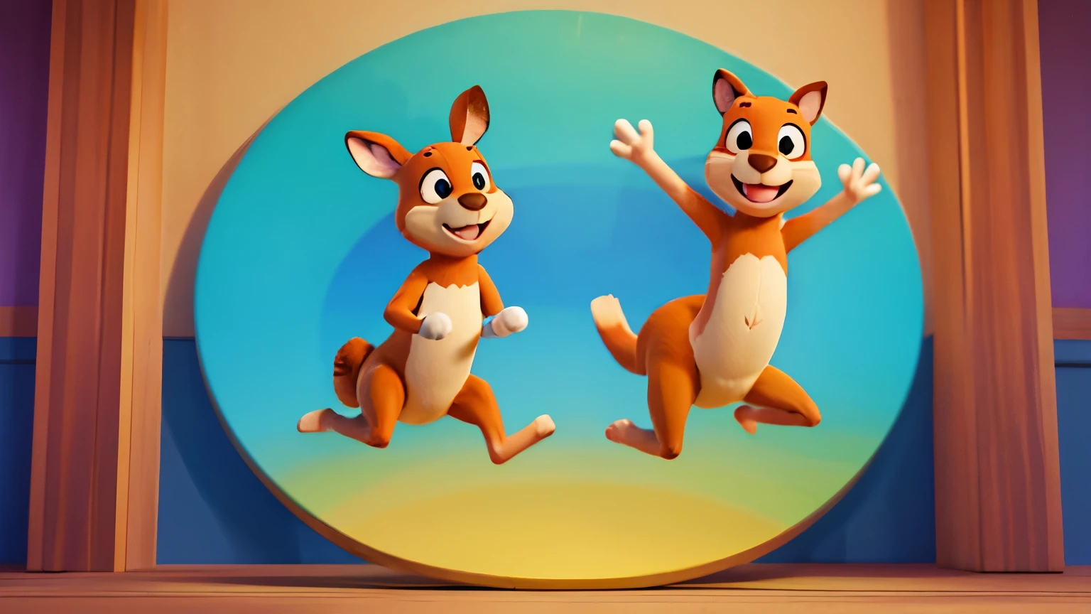 kangaroo jump, cartoon, disney style, vibrant colors, high detailed, detailed eyes