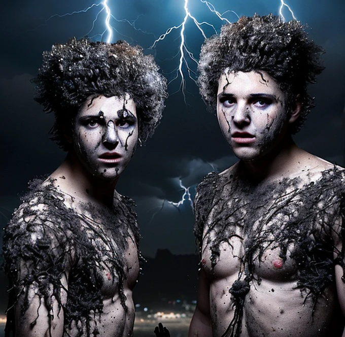 Brothers electrocuted in comedy movie, covered in soot and left in tatters after being struck by lightning