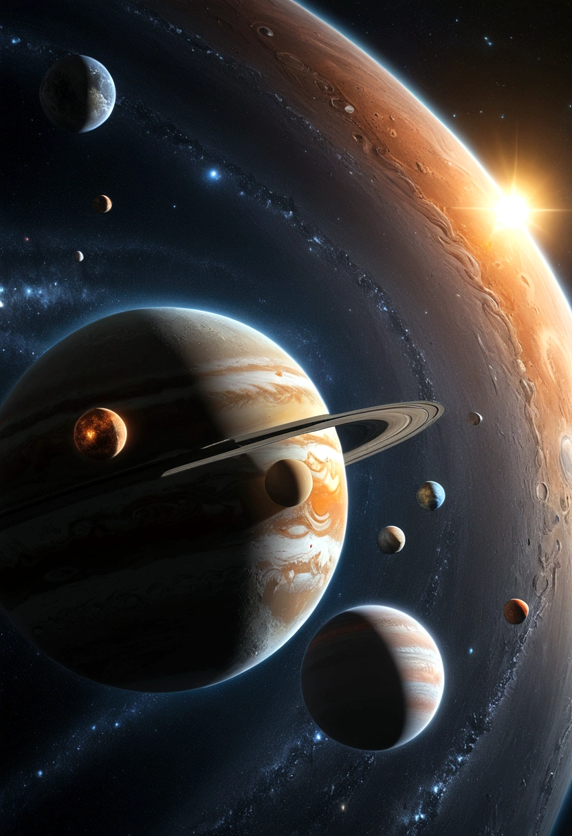 high quality、8K quality、Space images、Shining star background、Solar system planet Mercury in the center、grow