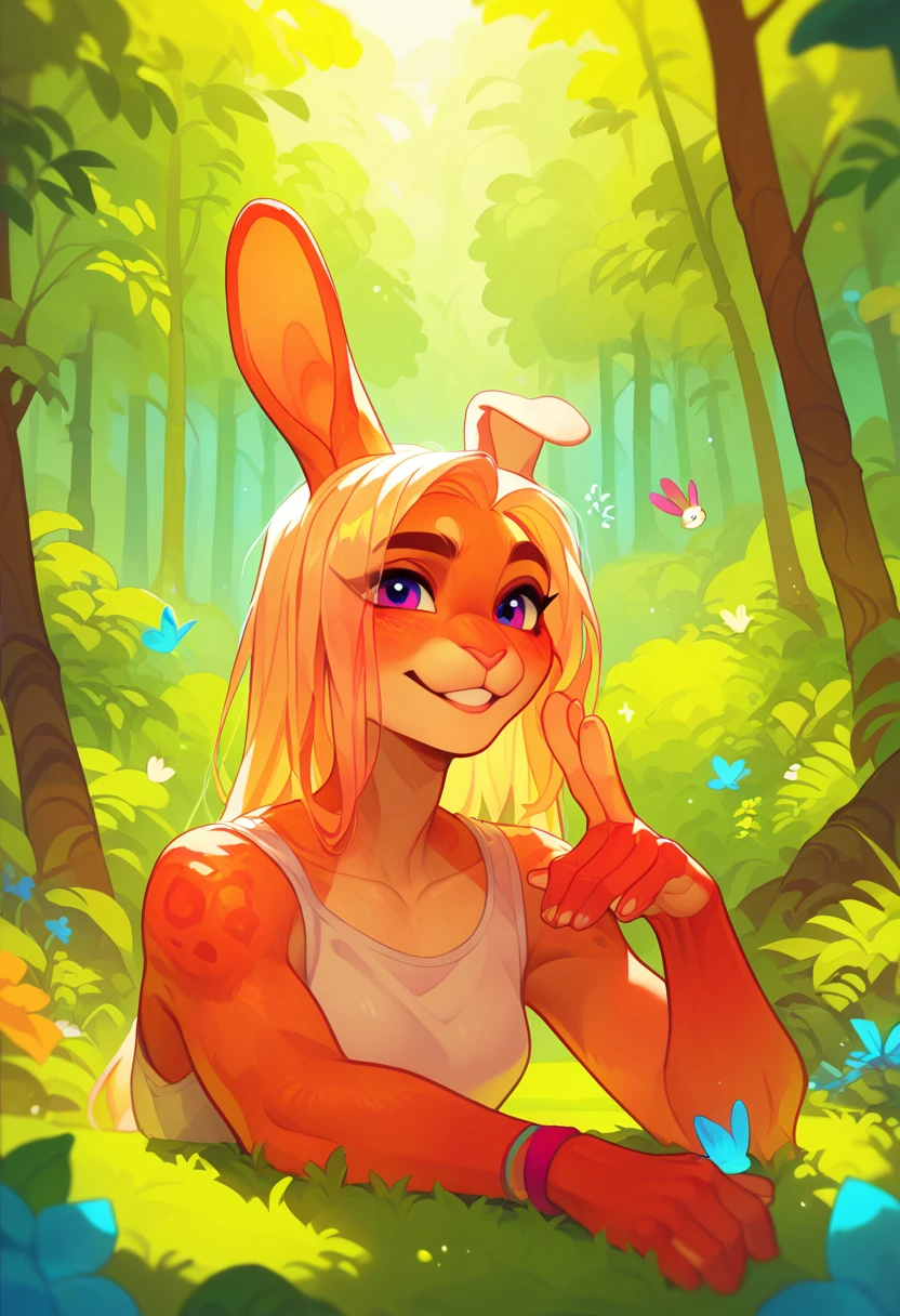 1rabbit, proud, 1turtle, calm, starting line, forest background, sunny day, vibrant colors, cartoon style