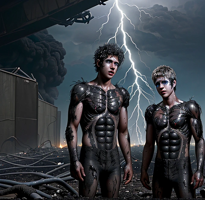 Brothers electrocuted in comedy movie, covered in soot and left in tatters after being struck by lightning