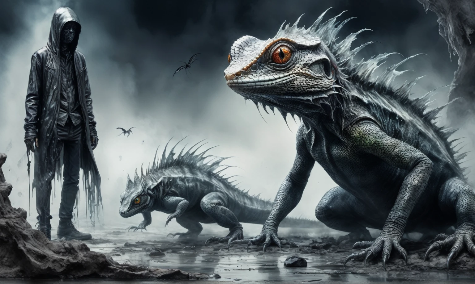 full body length shot,beggar graphite Manganite sparas, wants eat,survival in Korean city of future,Cinematic,soft colors, Technicolor,natural skin textures, hyper realism, hyper detailed,Extremely detailed,High contrast,Masterpiece,Realistic,Ultra Detailed, intricate details,realistic lizard's leather,extremely intricate,Epic Realistic, Mestichino,Light particles,marble leather ,ink photography ,lizard's skin,cinematic style,irina yermolova,high contrast,hdr,extremely detailed,masterpiece,intricate details,faded,eyes extremely detailed, high detailed eyes,16k resolution,RAW,retina, Nikon Z9,orc,Guangxi Zhuang of China,tkt style, Pisces，perfect，transition between two art styles, Ink painting to photorealism, Double contact, X-ray, Creative, vivid light, masterpiece, fantasy, Abstract Surrealism, super detailed, high resolution, stop:35,creature with a spectral and ghostly appearance, almost translucent.strange wears , torn clothes that float around him,  an aura of mourning,gothic elements