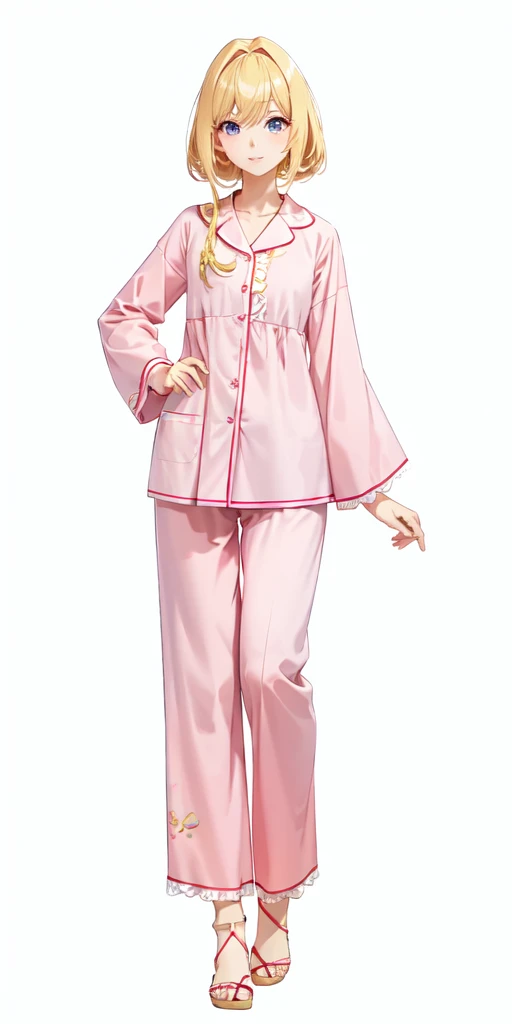 You can make an anime character with blonde hair and eyelashes and pink pajamas by cinammorrolll