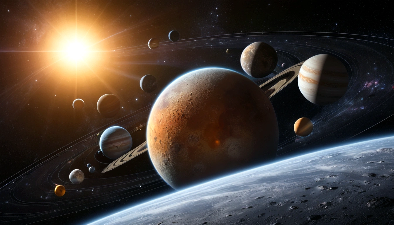 high quality、8K quality、Space images、Shining star background、Solar system planet Mercury in the center、grow