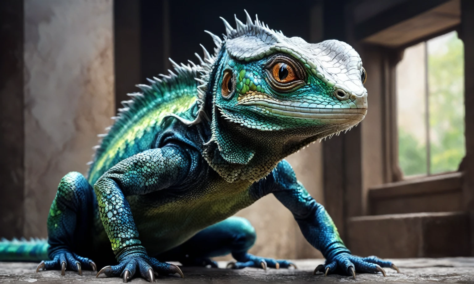 full body length shot,beggar graphite Manganite sparas, wants eat,survival in Korean city of future,Cinematic,soft colors, Technicolor,natural skin textures, hyper realism, hyper detailed,Extremely detailed,High contrast,Masterpiece,Realistic,Ultra Detailed, intricate details,realistic lizard's humid leather,extremely intricate,Epic Realistic, Mestichino,Light particles,marble leather ,ink photography ,lizard's skin,cinematic style,irina yermolova,high contrast,hdr,extremely detailed,masterpiece,intricate details,faded,eyes extremely detailed, high detailed eyes,16k resolution,RAW,retina, Nikon Z9,orc,Guangxi Zhuang of China,tkt style, Pisces,perfect,transition between two art styles, Ink painting to photorealism, Double contact, X-ray, Creative, vivid light, masterpiece, fantasy, Abstract Surrealism, super detailed, high resolution, stop:35
