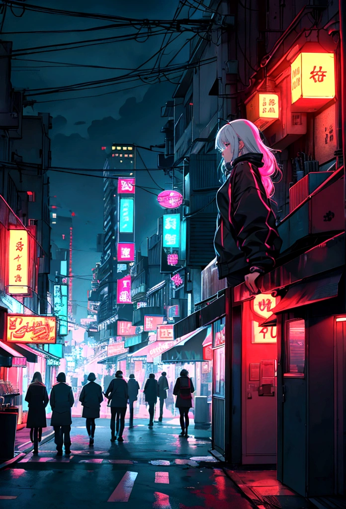 girl, neon, midnight, city, bar, おしゃれ