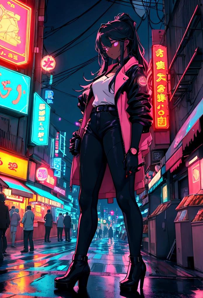 girl, neon, midnight, city, bar, おしゃれ