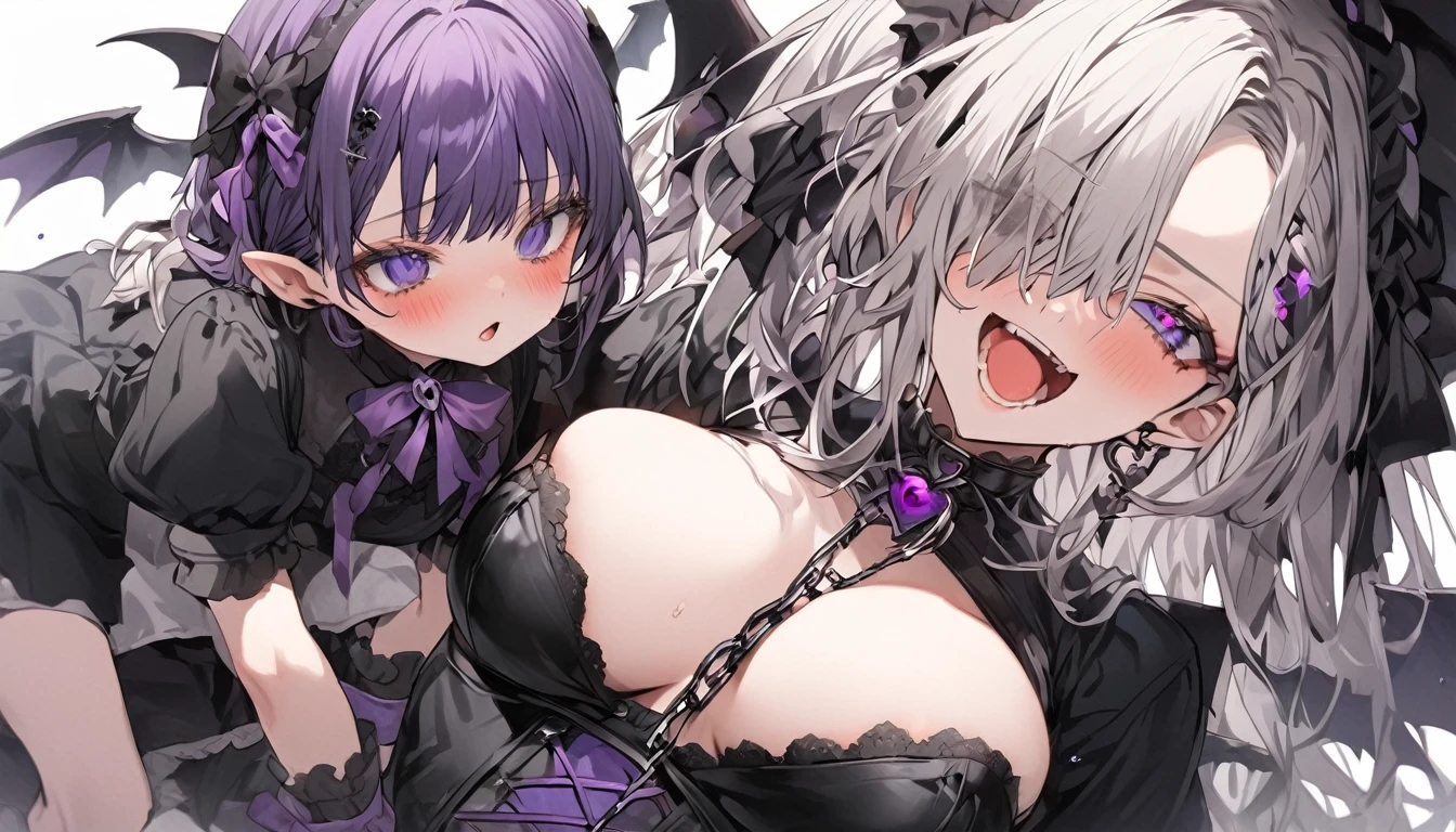 Having my breasts massaged　sexual harassment　紫色の髪とblackいリボンの付いたblackいドレスを着たアニメの, Gothic Maiden, black, , Bright purple eyes