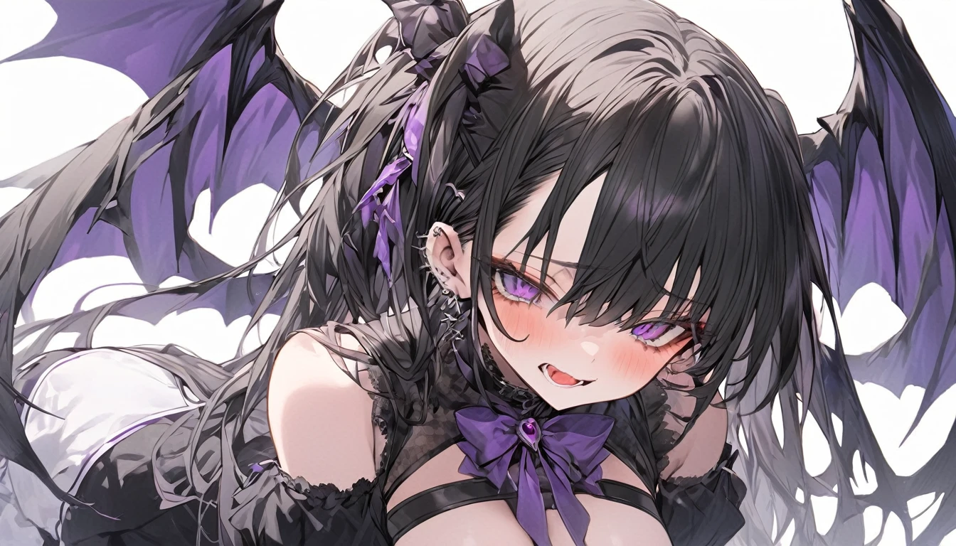 Having my breasts massaged　sexual harassment　紫色の髪とblackいリボンの付いたblackいドレスを着たアニメの女の子, Gothic Maiden, black, , Bright purple eyes