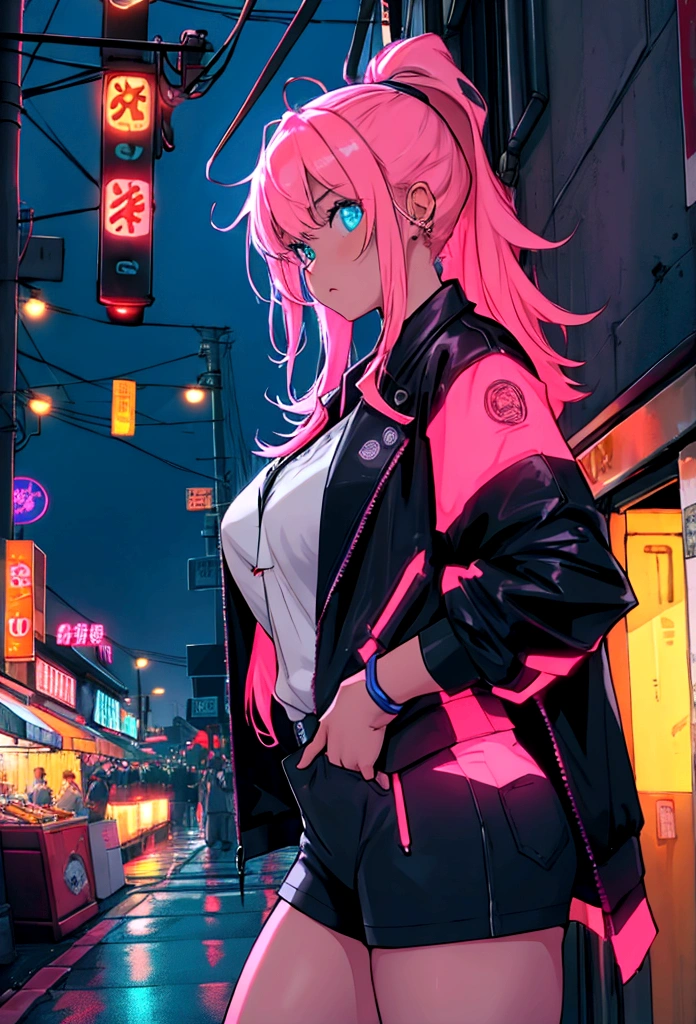 girl, neon, midnight, city, bar, おしゃれ