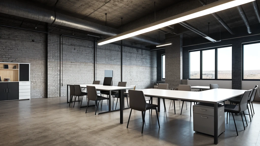 Modern office interior in loft, industrial style, 3d render