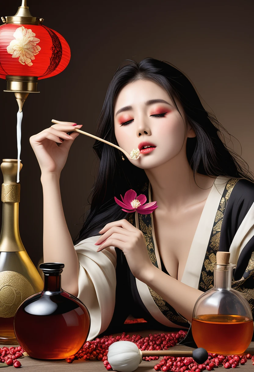 A woman is intoxicated by opium.。