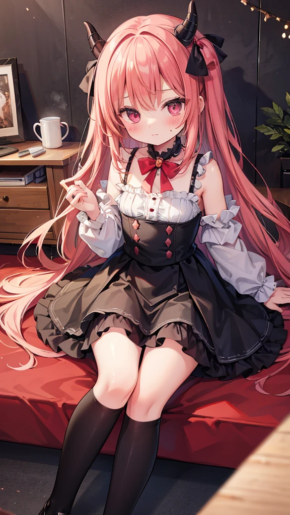 absurd, absolute resolution, incredibly absurd, super high quality, super detailed, official art, unity 8k wall, masterpiece
BREAK
One , innocent, little devil, small and young toddler, blush