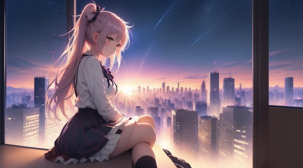 Anime girl sitting on a window sill looking at the city skyline, 4k anime wallpaper, anime wallpaper 4k, anime wallpaper 4k, Anime Style 4k, Anime Girl Desktop Backgrounds, anime art wallpaper 4k, anime art wallpaper 4k, Nightcore, Ultra HD Anime Wallpaper, Anime Background, Anime Art Wallpapers 8K, Beautiful anime school girl