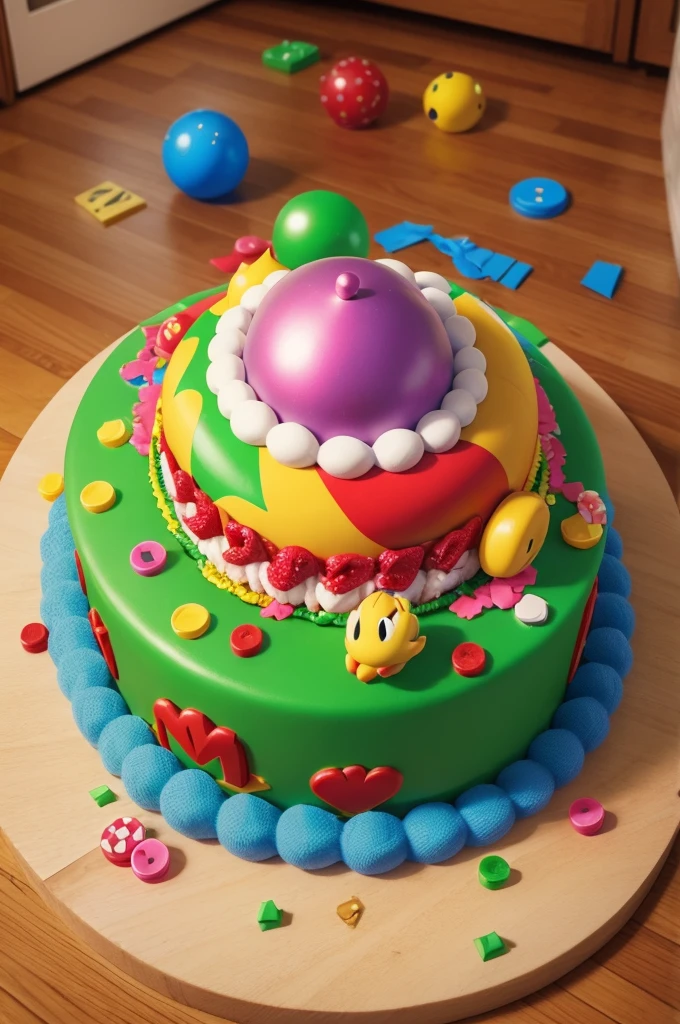 Super Mario world, very realistic, full of sweets on the floor