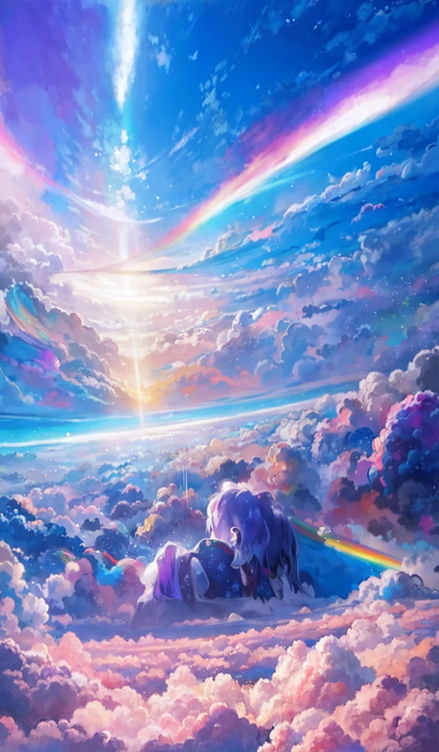 雲と虹のあるIridescent skyの絵, So colorful and heavenly, Mysterious rainbow halo, Bright rainbow halo, Rainbow Clouds, Colors of Heaven, About Space Cloudscape, Sunny rainbow galaxy stormy ocean, Rainbow Cloud, Fantasy Rainbow, Rainbow Clouds, Sitting on a cloud in space, Heavenly planets in the background, Iridescent sky, Heavenly atmosphere