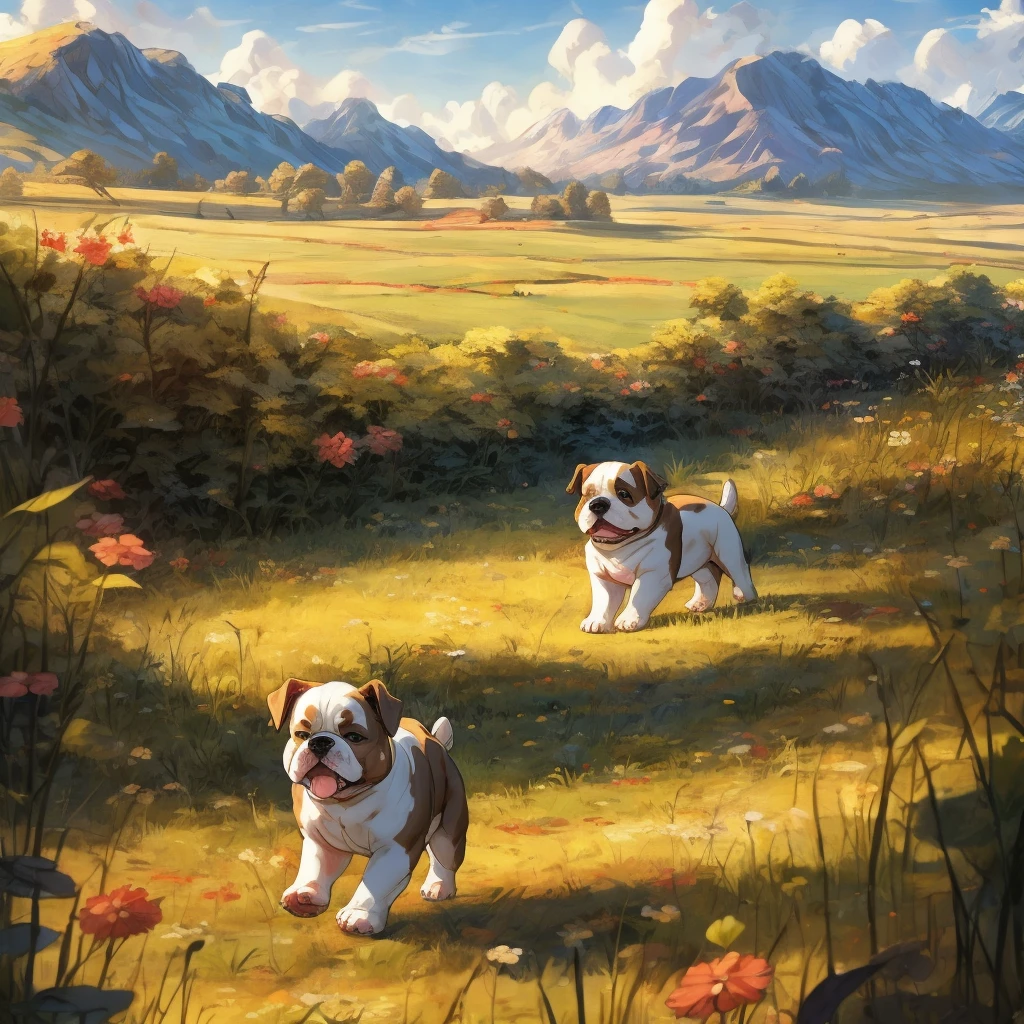 Bulldog Puppy、One animal、A walk in the field