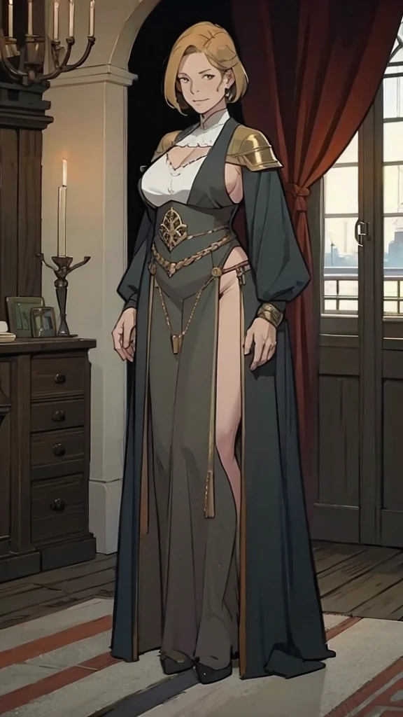 Mature female, medieval, warrior outfit, full body image