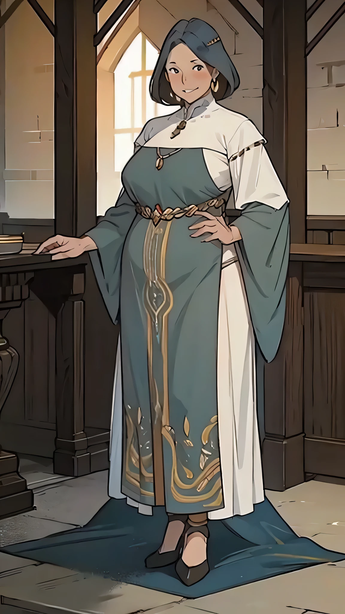 Mature female, plump, medieval, Native dress, full body image