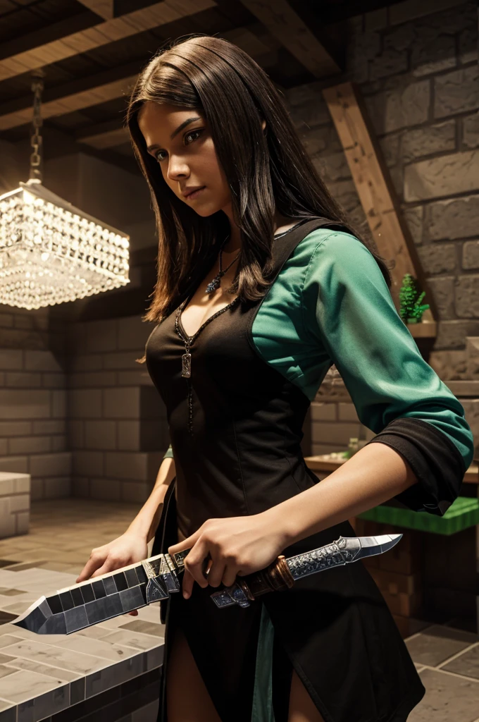 A minecraft player with sword in hand and crystal and in nethrite armiur