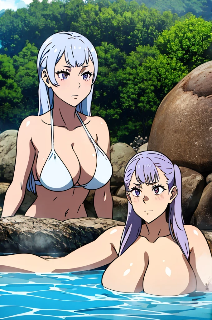 Noelle with large tits bathing in hot springs , hot pose , oiled , volcano