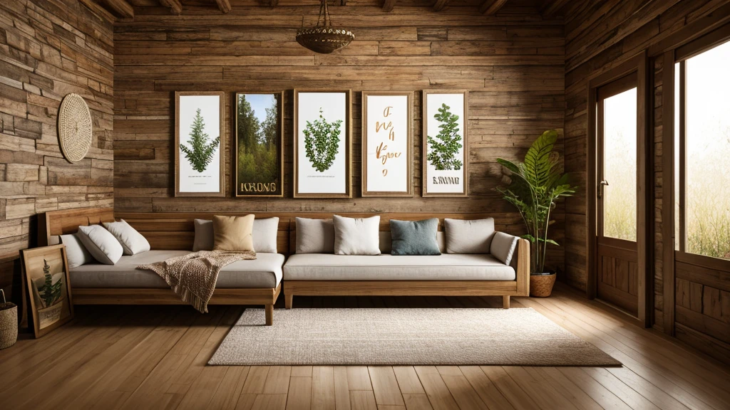Mockup frame in nomadic boho interior background with rustic decor, 3d render