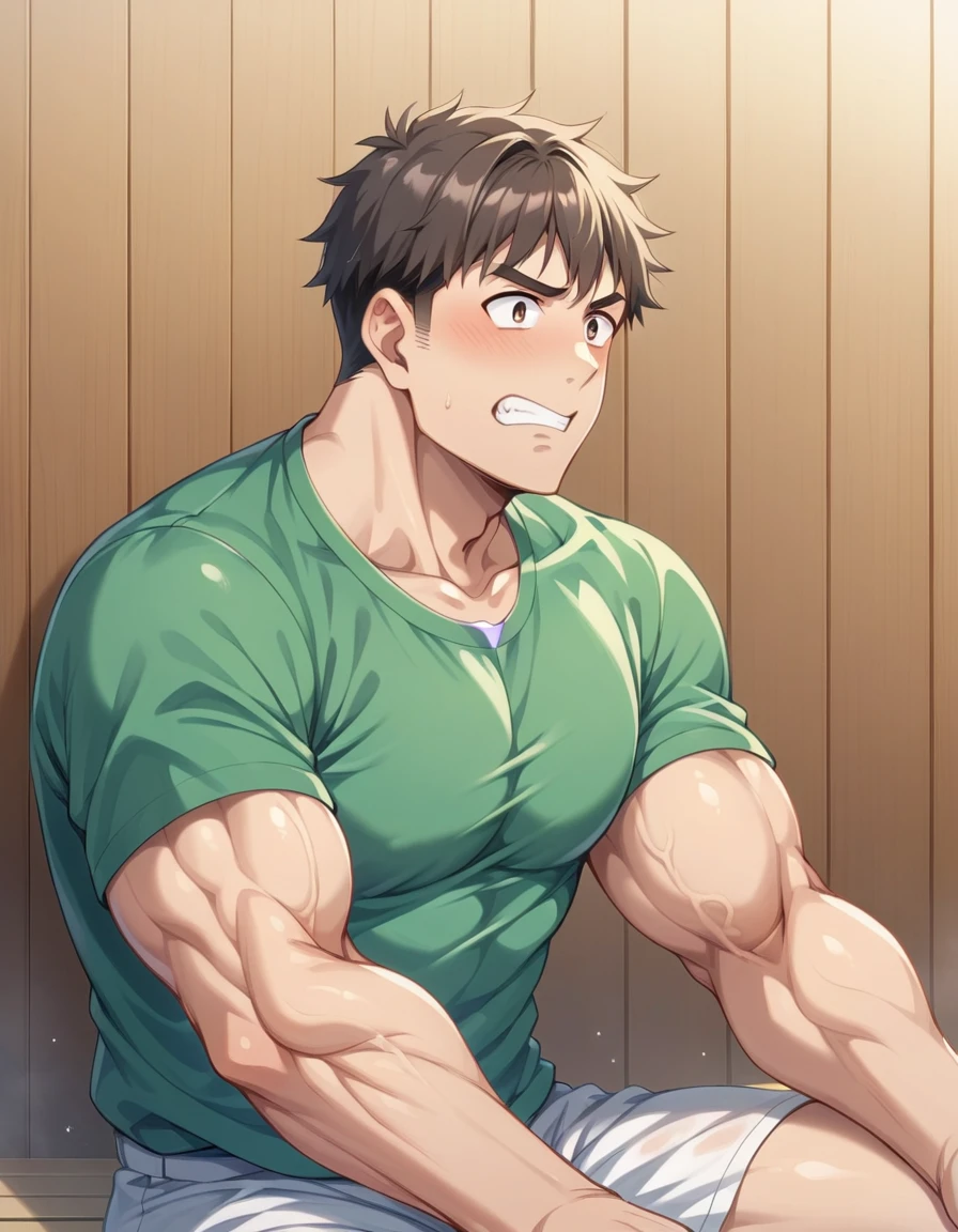 老人身体和巨人In the sauna坐着全身照。Just as big,Too much muscle。The bronzed old man in shorts has a particularly large body。Strong and powerful, hard like a piece of iron, clearly sturdy and well-developed, full of strength, especially with a lot of flesh,In the sauna。Help me replace it with an old Japanese giant with bulging muscles all over his body。In the sauna。Meat becomes very large。The flesh of the whole body is getting bigger,长胸毛的老人老健美运动员百岁苍老的老日本老人再桑拿房和巨人Just as big。Strong old man working out。身体和巨人Just as big肥大膨胀。Body muscle expansion。No pants。
