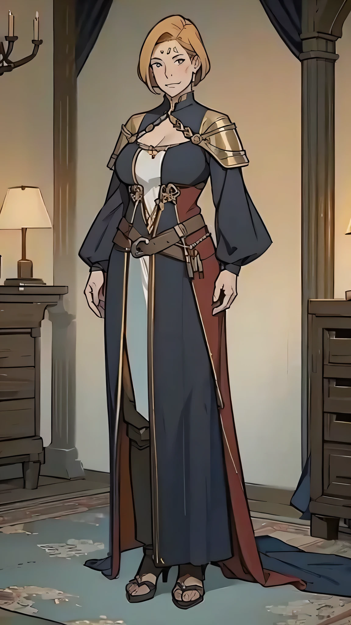 Mature female, medieval, warrior outfit, full body image