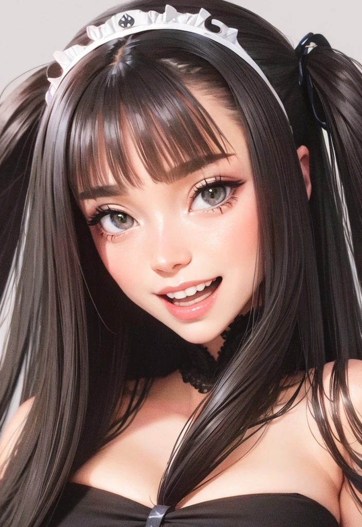 Felicia&#39;s beautiful face with her sensual and seductive look stands very sensually, showing her entire body with breasts the size of watermelons and huge hips from head to toe very close 