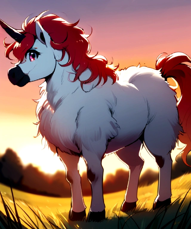 (derpibooru_p_95), solo, pony, sunset Shimmer, massive udders, really fluffy fur. In the meadow