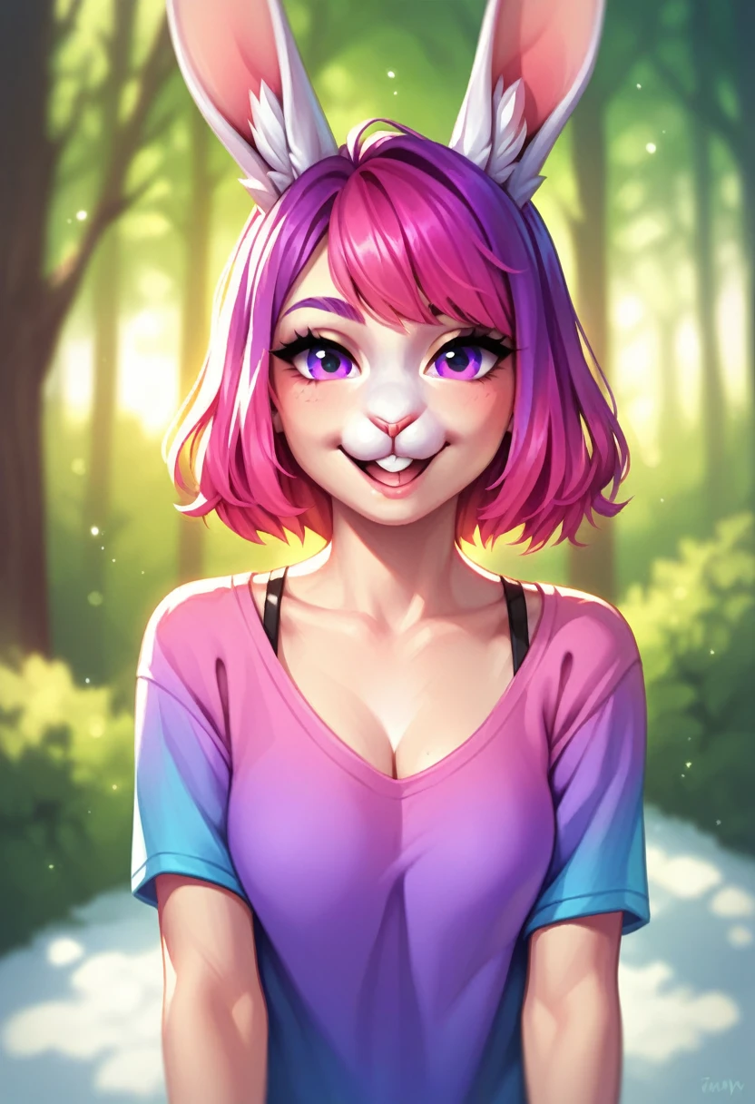 (1rabbit:1.5), proud, (1turtle:1), calm, starting line, forest background, sunny day, vibrant colors, cartoon style
