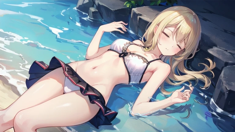 Short skirt，Clothes with intricate details，pattern，Swimwear，Loner，blond，Sexy、Deep sleep、long hair