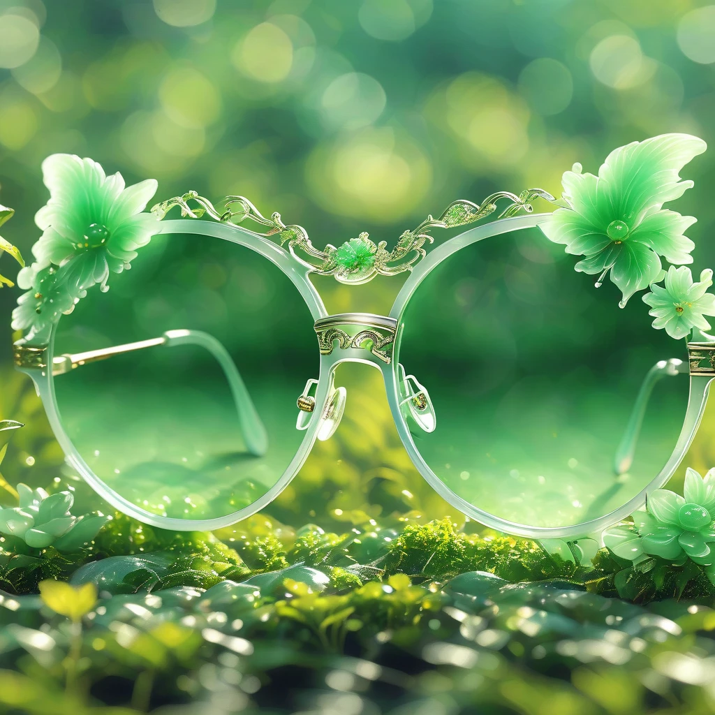 best quality, very good, 16K, ridiculous, Very detailed, Gorgeous((( Glasses 1.3))),Made of translucent jadeite, Background grassland((A masterpiece full of fantasy elements))), ((best quality)), ((Intricate details))(8K)