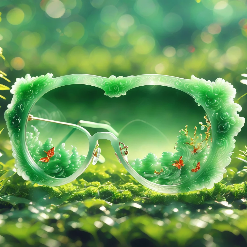 best quality, very good, 16K, ridiculous, Very detailed, Gorgeous((( Glasses 1.3))),Made of translucent jadeite, Background grassland((A masterpiece full of fantasy elements))), ((best quality)), ((Intricate details))(8K)