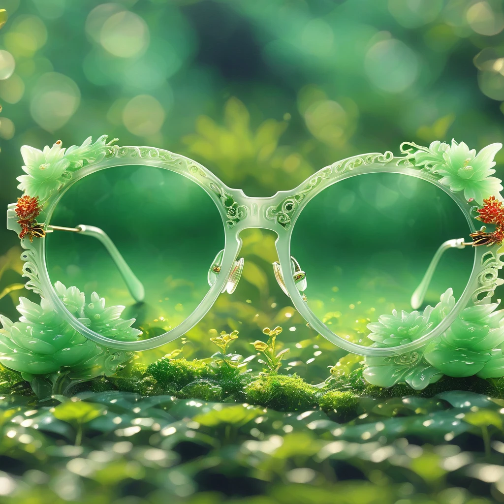 best quality, very good, 16K, ridiculous, Very detailed, Gorgeous((( Glasses 1.3))),Made of translucent jadeite, Background grassland((A masterpiece full of fantasy elements))), ((best quality)), ((Intricate details))(8K)