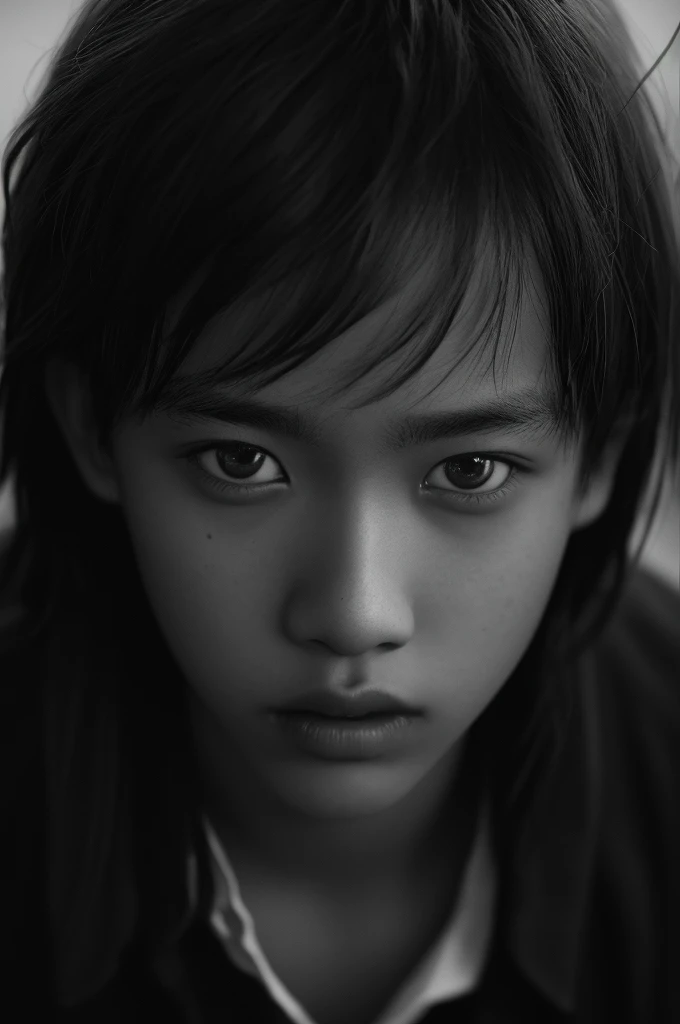 A young boy, dark skin, bored and sleepy,  uniform, highly detailed portrait, red and black and white color theme, dramatic lighting, moody atmosphere, realistic, photorealistic, cinematic, masterpiece, hyperrealistic, chiaroscuro lighting, dramatic shadows, intricate details, sharp focus