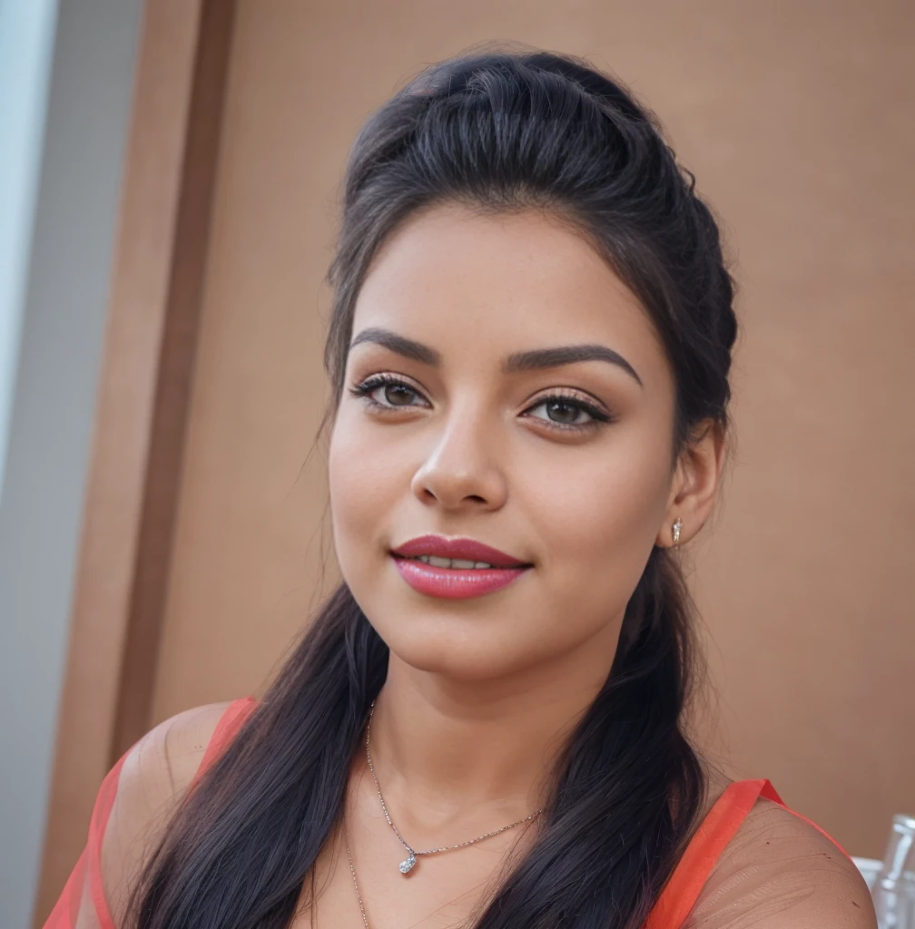 night scene, extreme close up photo of 30 years old naked kiara from top view, hourglass figure, swooping breasts, deep cleavage, curvy, armpits, seductive eyes, look at viewer and subtle smile, lying on table in classroom, necklace, nipples popping out from orange saree, red lips, sultry, ponytail, 4K, HD