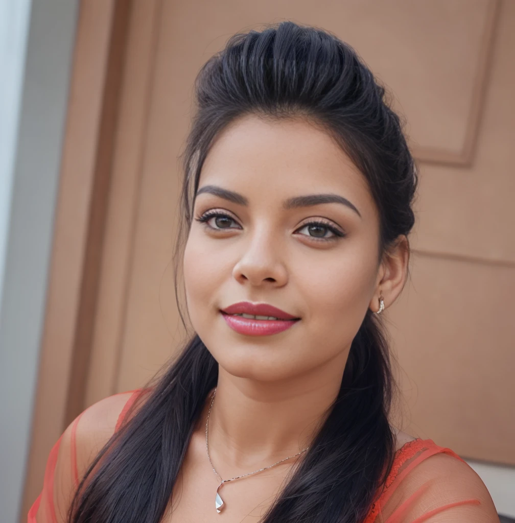 night scene, extreme close up photo of 30 years old naked kiara from top view, hourglass figure, swooping breasts, deep cleavage, curvy, armpits, seductive eyes, look at viewer and subtle smile, lying on table in classroom, necklace, nipples popping out from orange saree, red lips, sultry, ponytail, 4K, HD