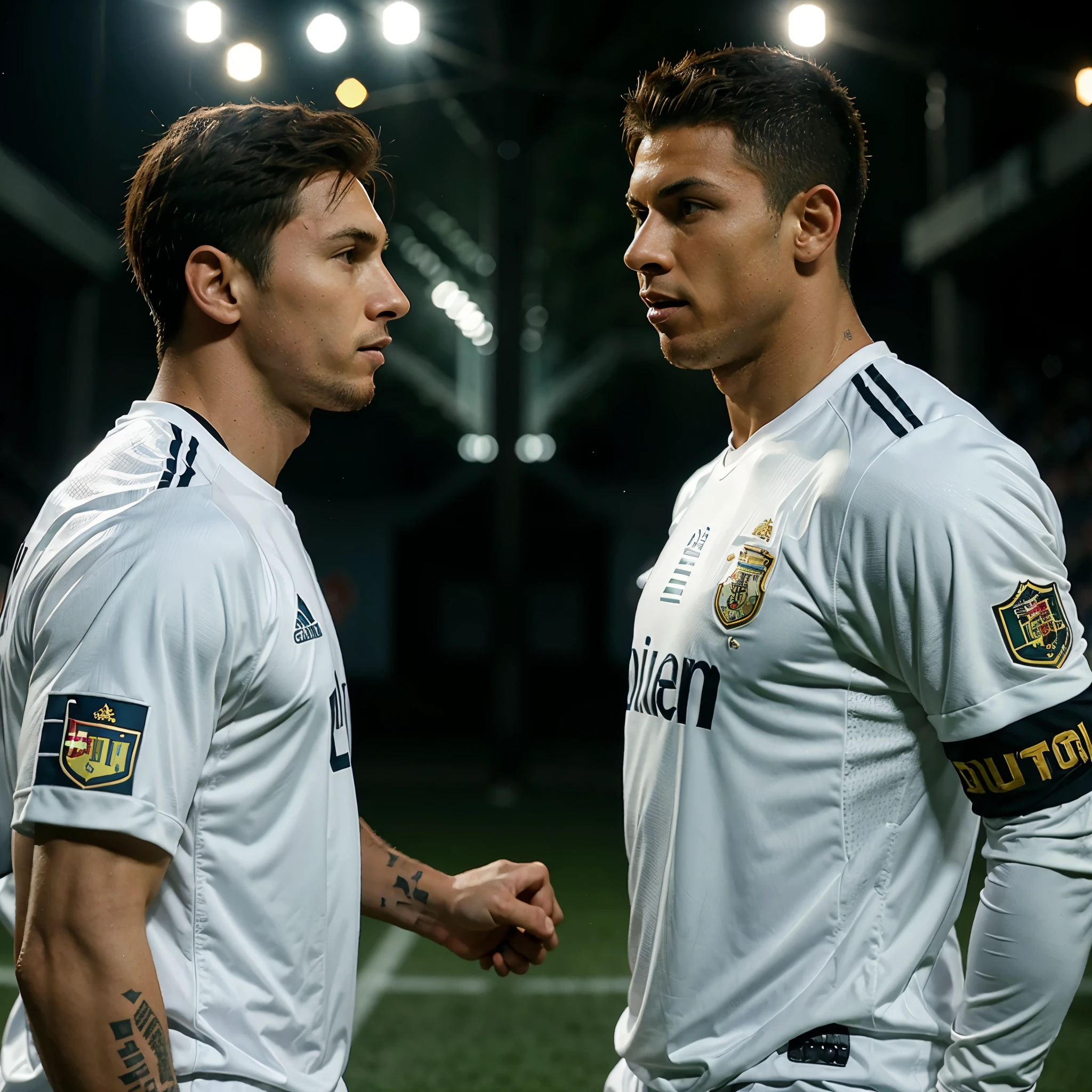 Messi and c.ronaldo face to face with efootball logo background