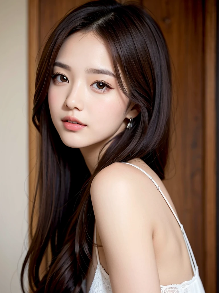 Beautiful adult girl with brown eyes
