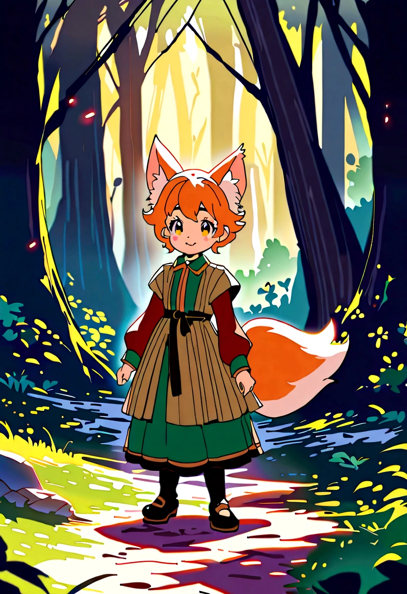 small fox with big dreams in a dense forest, listening to an old fox telling adventure stories, dynamic composition, animation aesthetic, children's book illustration, Disney style, in the style of Walt Disney, fairy tale style, animation aesthetic, peaceful scene, warm lighting, fantasy elements, fantasy scene, dynamic composition, storybook illustration, high detail, hyper quality, masterpiece, highres, cute
