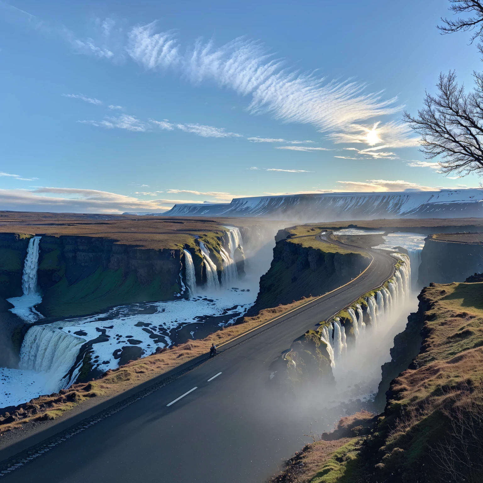 A road viewed from the perspective of Arav,Waterfall in the background, iceland photography, Shot with iPhone 1 3 Pro max, Shot with iPhone 1 3 Pro, Shot with iPhone 14 Pro, Shot with iPhone 1 3 Pro, Waterfall in the background, Waterfall in the distance, Waterfall in the distance, Shot with iPhone, Lavs flowing through the land