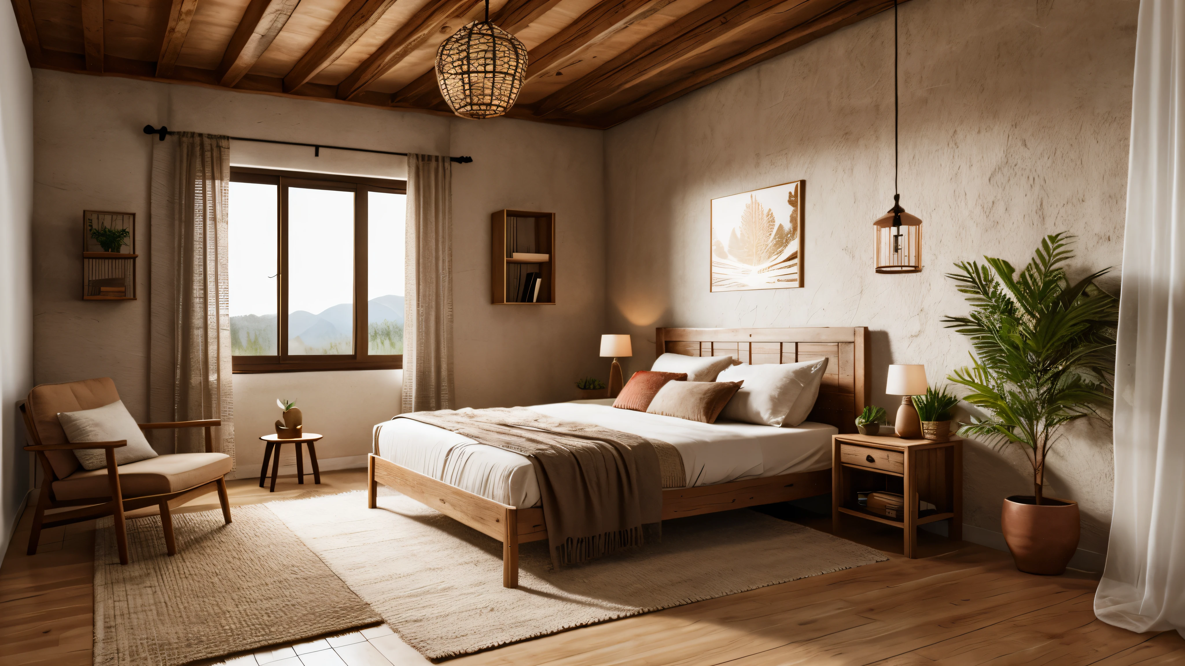 Mockup frame in nomadic boho interior background with rustic decor, 3d render