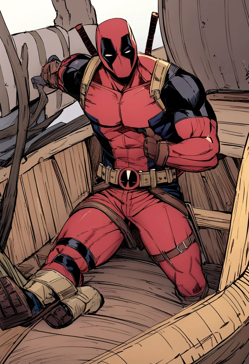 Deadpool y wolverine estan en un barco