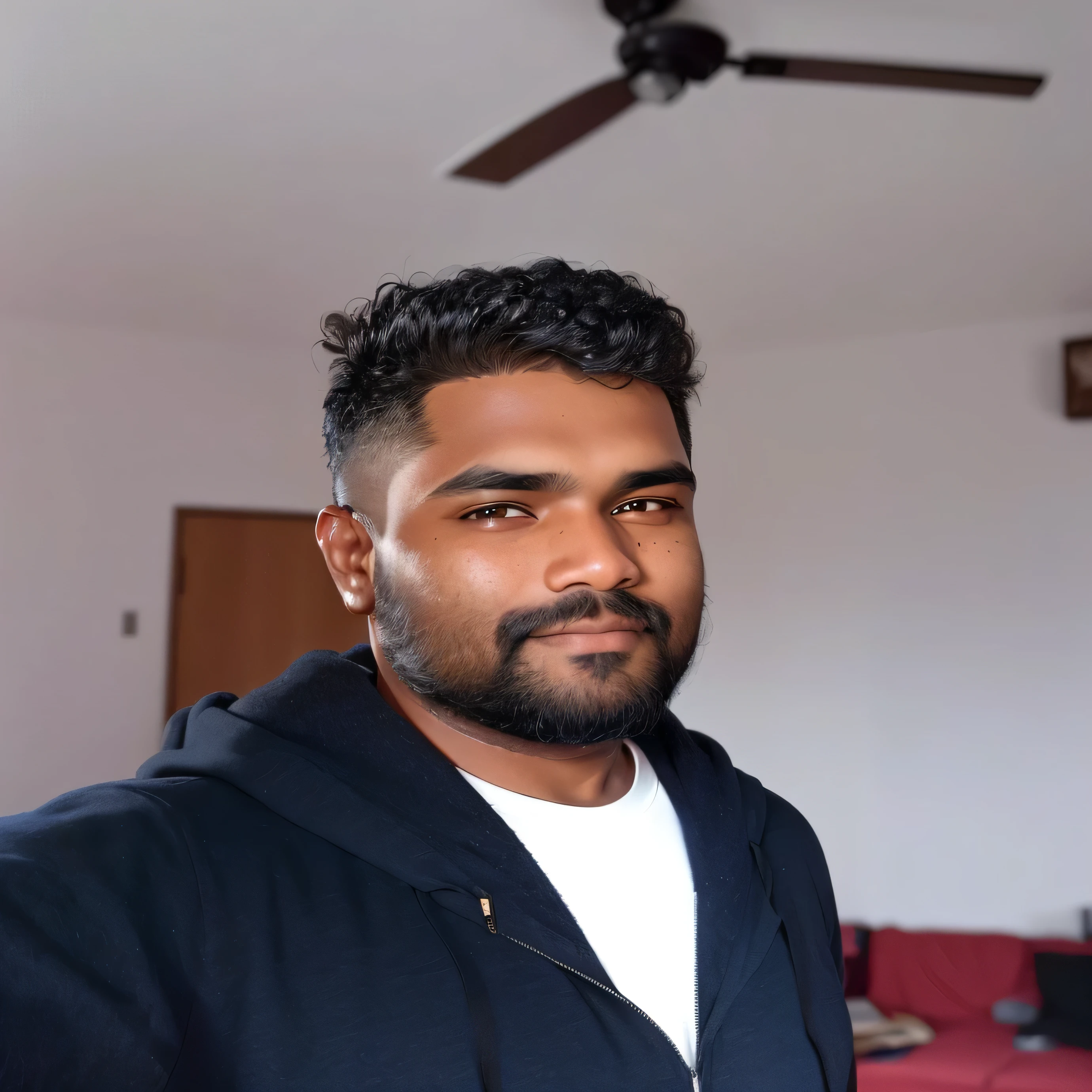there is a man with a beard and a hoodie standing in a room, without beard, jayison devadas, 8k selfie photograph, taken with sony alpha 9, with a small beard, face picture, without beard and mustache, without helmet, portrait mode photo, portrait shot 8 k, shot on nikon z9, 4 0 years old man