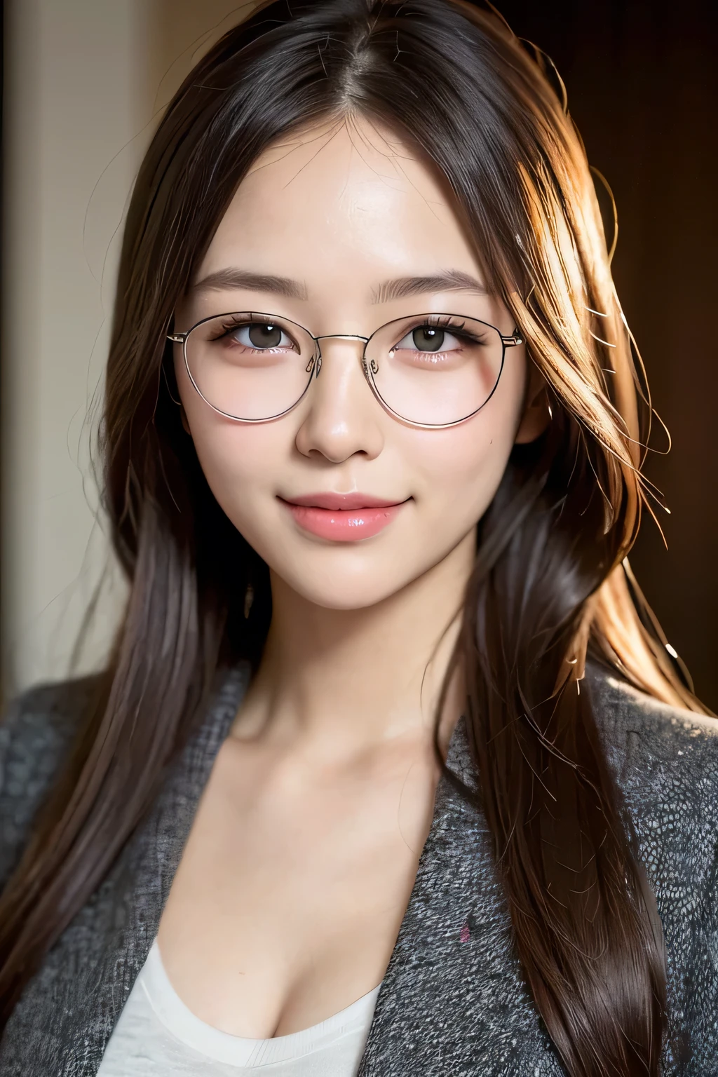 (Best Quality,4K,8K,hight resolution,mastepiece:1.2),Ultra-detailed,Realistic,Extremely detailed, Colorful tones, Soft lighting smile,((glasses)),